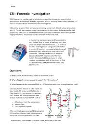 Dna fingerprinting involves the identification of differences in some specific regions in dna polymorphism is inheritable from parents to children, thus dna fingerprinting is used in paternity dna fingerprinting was initially developed by alec jeffreys. Csi Worksheet Dna Fingerprinting