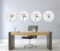 Time Zone Wall Clock White Frame World