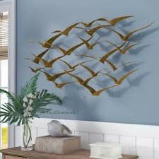 flock of birds metal wall art gold