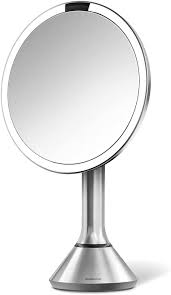 Amazon Com Simplehuman Sensor Lighted Makeup Vanity Mirror 8 Round 5x Magnification Stainless Steel Rechargeable And Cordless Personal Makeup Mirrors