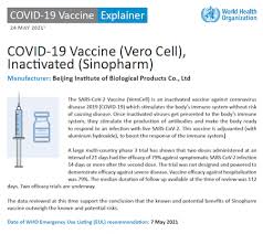 In early may, the who cleared the inactivated vero cell vaccine from sinopharm. Https Www Technet 21 Org Fr Library Main 7130 Covid 19 Vaccine Explainer Covid 19 Vaccine Vero Cell Inactivated Sinopharm