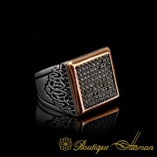 Ottoman Tughra Square Ring 925 Silver Boutique Ottoman