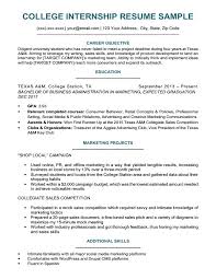 Sample Resumes For College College Student Resume For Internship