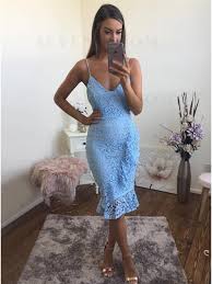 Buy Sheath Spaghetti Straps Tea Length Light Blue Lace Homecoming Dress With Ruffles From Sevenprom Com 0 00