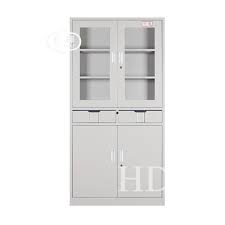Metal Cabinet With 2 Drawers Glass Door