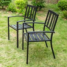 Black Stackable Modern Metal Patio Outdoor Dining Chair 4 Pack