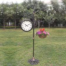 Outdoor Standing Clock With Planter