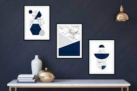 set of 3 navy blue wall art navy home
