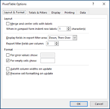 set pivottable default layout options