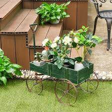 Gymax Garden Plant Planter Wooden Wagon
