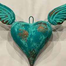 Large Turquoise Clay Heart With Wings