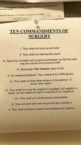 Ten Commandments Of Surgery Operating Room Humor Surgeon