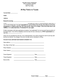 printable 30 day notice to vacate forms