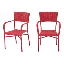 Stylewell Emmet Chili Red Stackable Steel Frame Resin Wicker Outdoor Lounge Chair 2 Pack