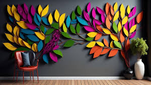 Colorful Wall Mural With A Black Chair