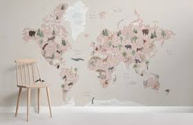 Cute Watercolour World Map Wall Mural