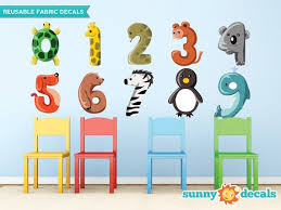 Animal Numbers Fabric Wall Decals Set