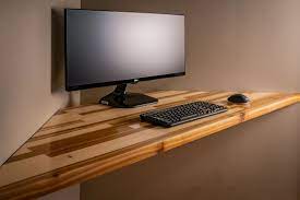 It is a unique and simple way to have a good computer desk area. Floating Pine And Cedar Corner Desk Floating Corner Desk Diy Corner Desk Pine Desk