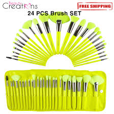 neon yellow 24 pcs makeup brush set