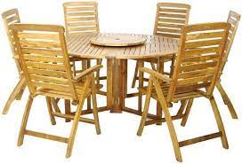 round wooden garden table and 6 chairs