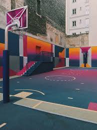 urban basketball court with colorful