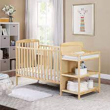 Huluwat Natural Wooden Crib With Attached Changing Table