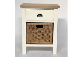 White Bedside Table With Rattan Basket