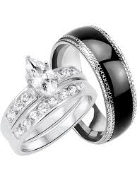 Here you'll find some of our more popular combinations his and hers wedding bands are the perfect rings for couples. Laraso Co His Hers Matching Wedding Rings Black Wedding Band For Him Size 8 And Marquis Cz Wedding Ring Set For Her Size 8 Walmart Com Walmart Com