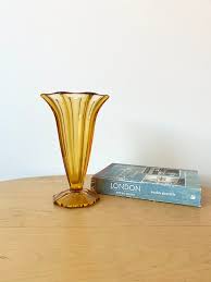 Art Deco Amber Glass Vase Vintage Vase
