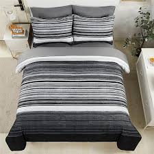 Twin Gray Patchwork Striped Bedding Set