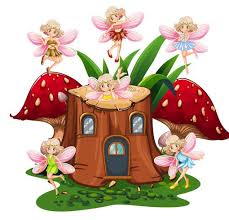 Six Fairies Flying Around Log Home In