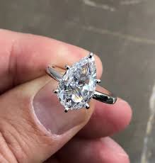 3 00 Carat 6 Prong Solitaire Pear Cut Moissanite With 14k White Gold Engagement Ring
