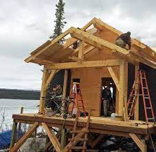 timberframe front porch for alaska lake