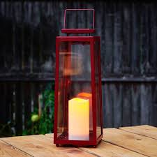 Madaket Red Large Solar Lantern With Candle