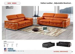 Italian Orange Leather Sofa Loveseat