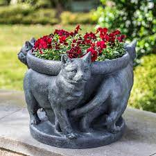 3 Cats Cast Stone Outdoor Planter