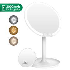 Easehold Makeup Mirror Rechargeable Lighted Vanity 3 Color Modes 1x 10x Magnifying 90 Degree Rotation With 42 Leds Dimmable Natural Light Detachable