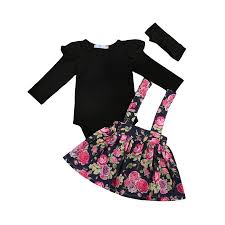 Newborn Baby Girl Long Sleeve Ruffle Romper Bodysuit Floral Overalls Dress Headband 3pcs Skirt Set