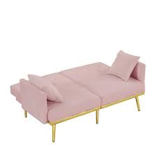 urtr 59 5 in pink velvet sofa bed on tufted sofa couch convertible twin sleeper size bed with metal legs and pillows