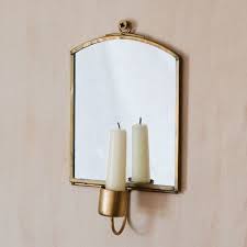 Large Antique Brass Candle Mirror