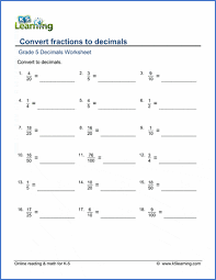 fractions to decimals worksheets k5