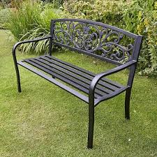 Black Garden Bench Metal 2 Seater Patio