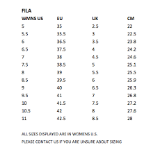Fila Womens Size Guide Sole Finess