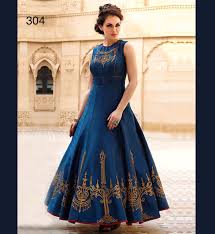 London Beauty Women S Bhagalpuri Print Blue Designer Anarkali Suits