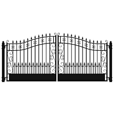 Black Steel Dual Driveway Fence Gate