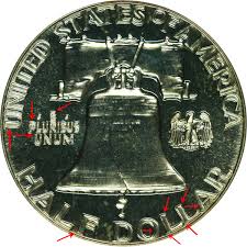 1961 Franklin Half Dollar Doubled Die Reverse Liberty Bell