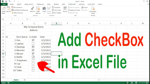 how to add checkbox in excel file