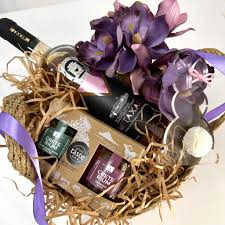 easter gift basket with rose wine