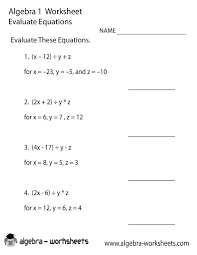 Evaluate Equations Algebra 1 Worksheet