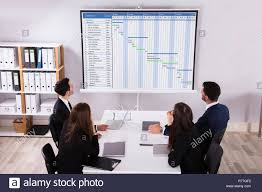 Businesspeople Analyzing Gantt Chart Stock Photo 228204006